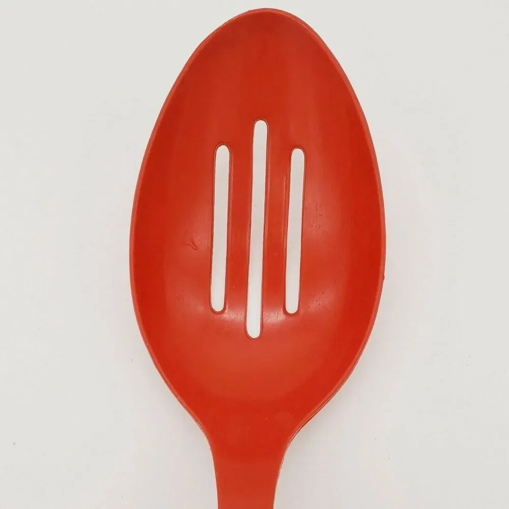 Vtg Ekco Slotted Spoon Red Plastic Kitchen Utensil USA Retro Classic Mid Century